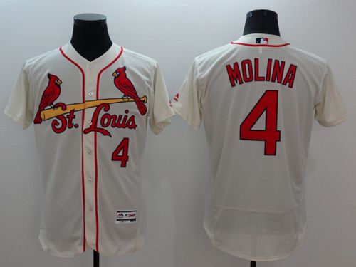 Cardinals #4 Yadier Molina Cream Flexbase Authentic Collection Stitched MLB Jersey - Click Image to Close